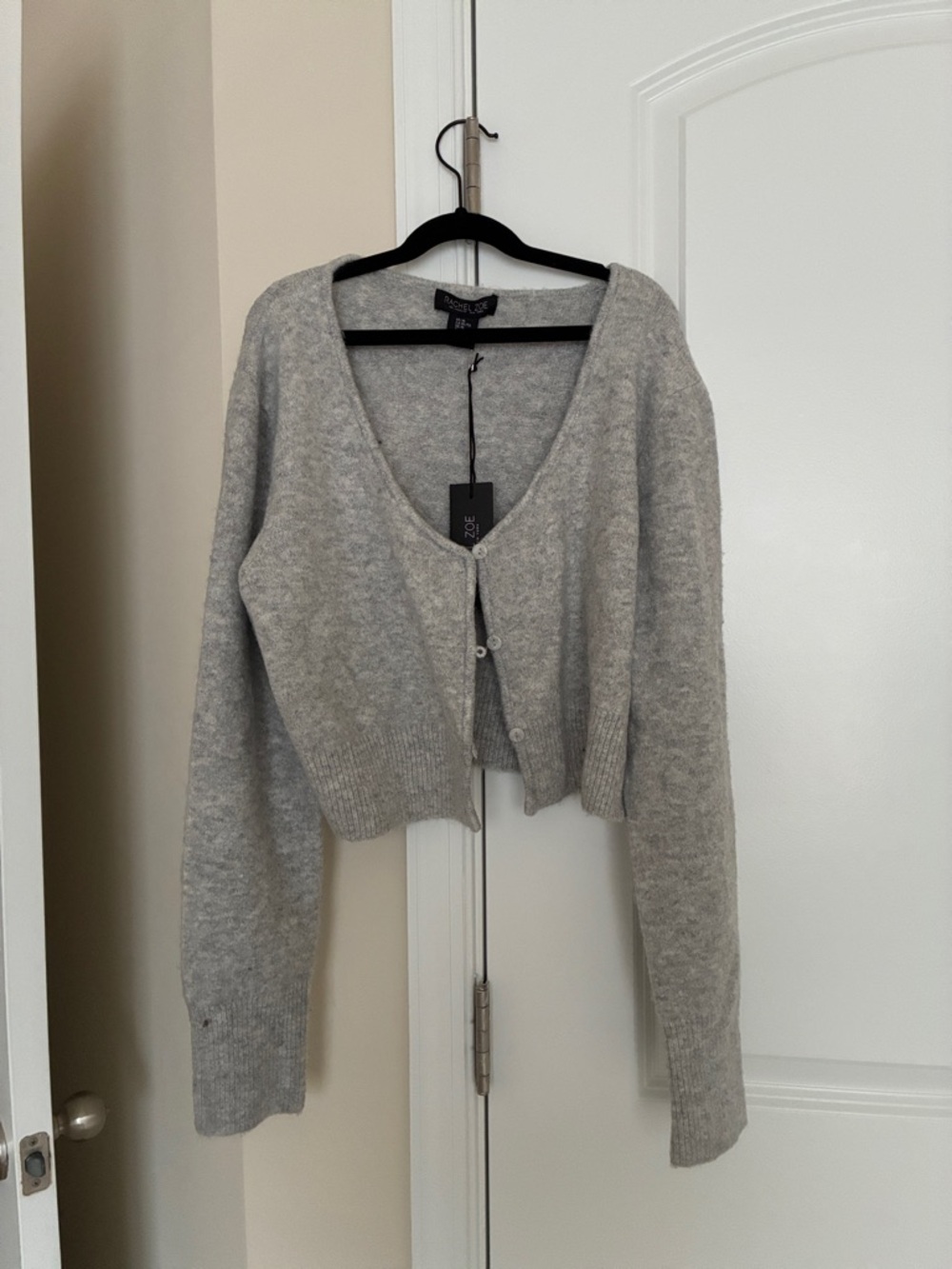 Rachel Zoe Light Gray V-Neck Cropped Cardigan